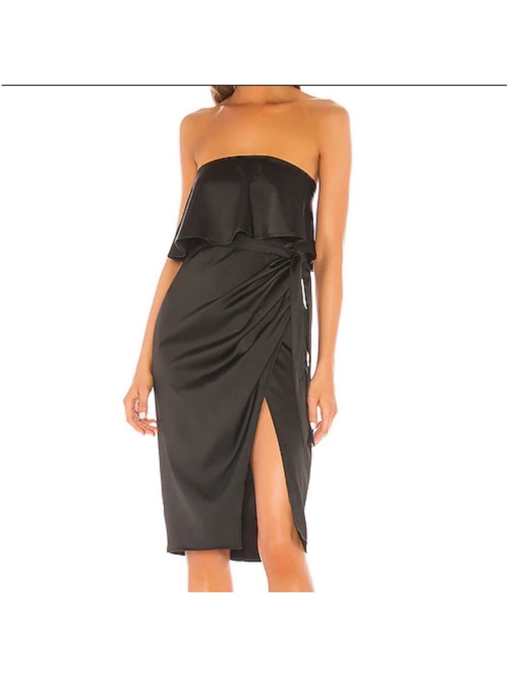 Lovers + Friends Black Strapless Ruffle Wrap Midi Dress